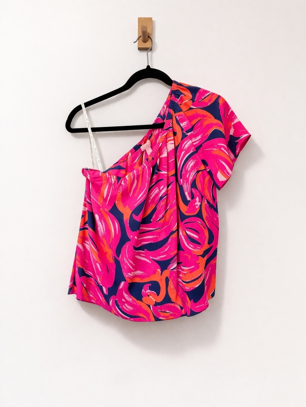 Lilly Pulitzer Silk One Shoulder Top Small Pink Orange Tropical Print Asymmetric